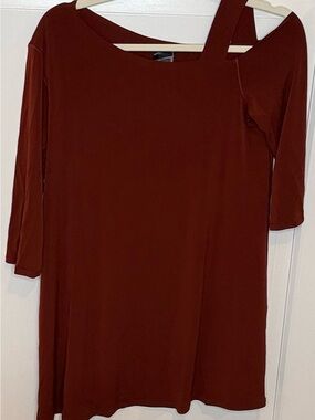 NWT Eva Varro One Shoulder Flared Tunic Cognac size M Made USA